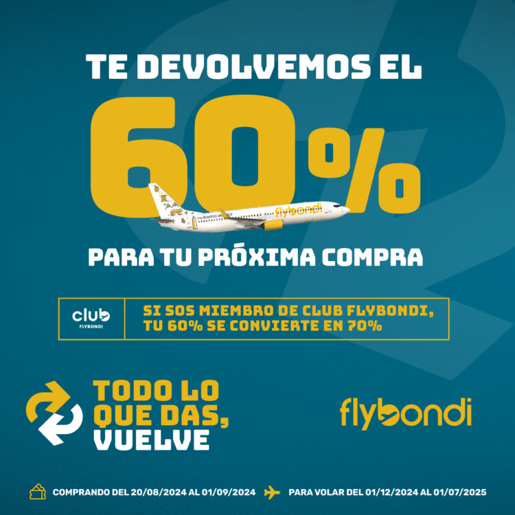 Flybondi te devuelve el 60% en tu próxima compra