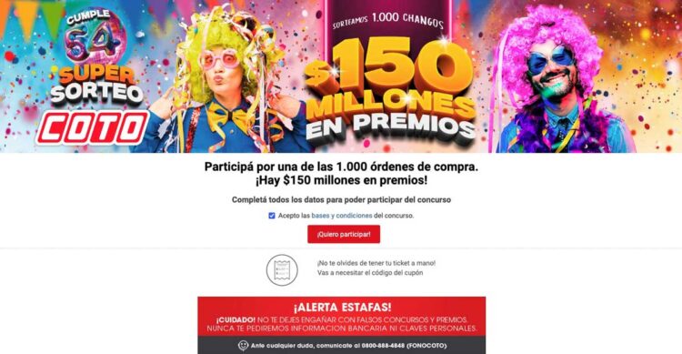 Supermercado COTO está de aniversario: Hay 150 millones de pesos en premios!